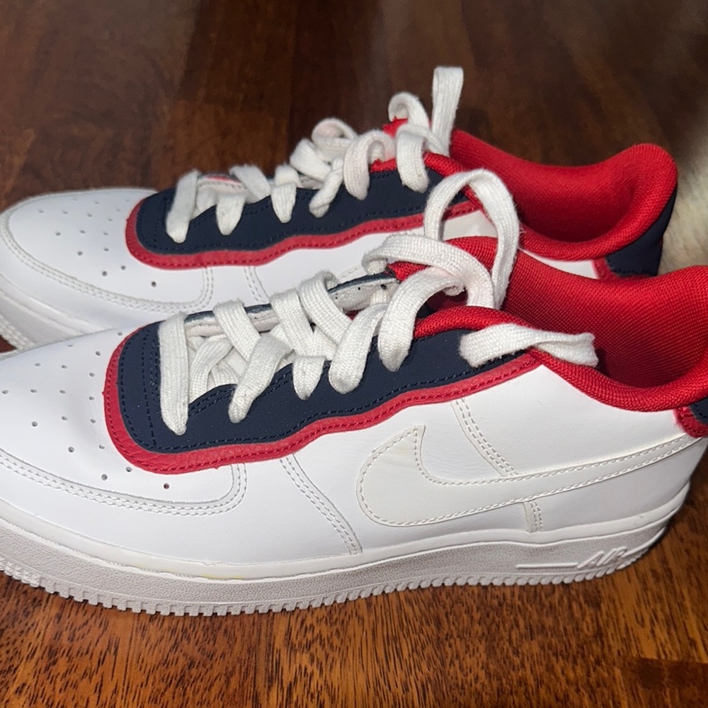 White, Blue and Red Nike Air Force 1 Low